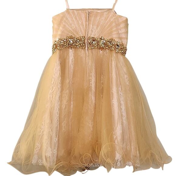 TONI NWOT Sleeveless Pale Yellow Girls Lace Dress with Tulle, Size 8 - Picture 2 of 11